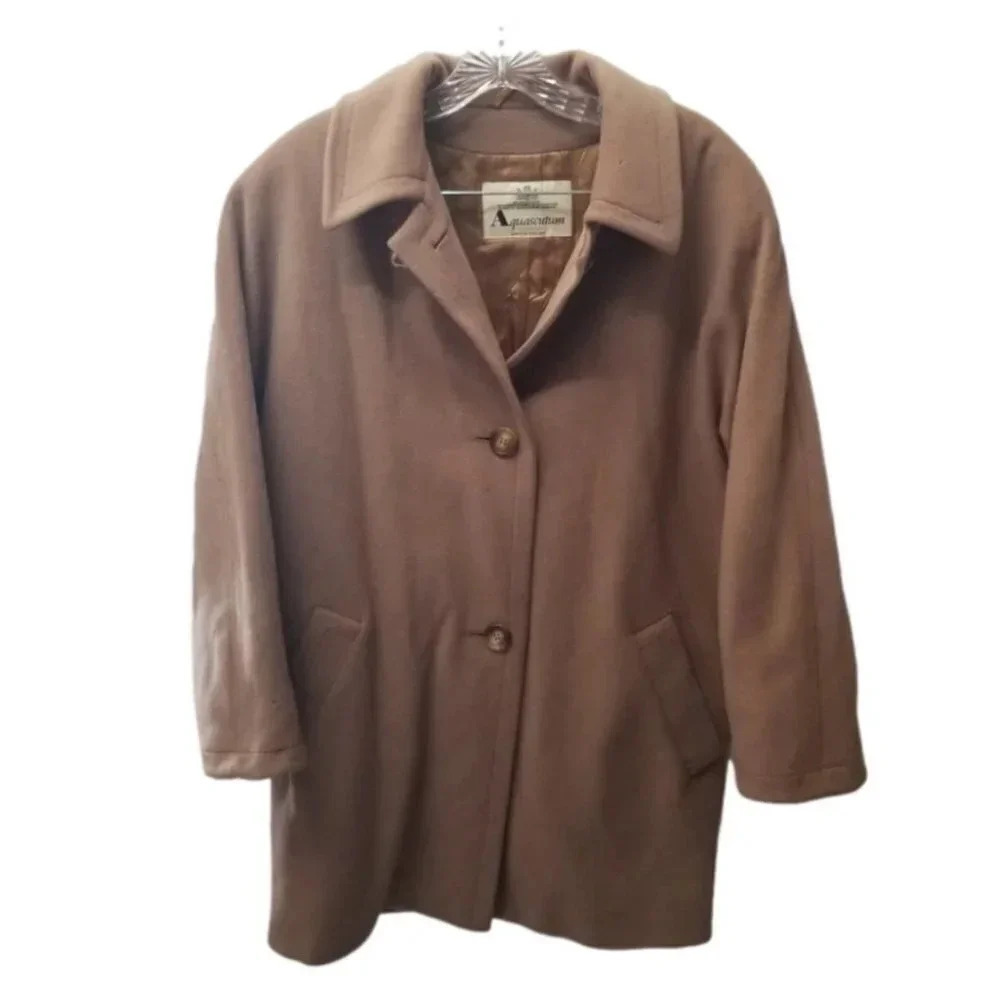 Vintage Aquascutum Wool Tan Pea Coat Oversized